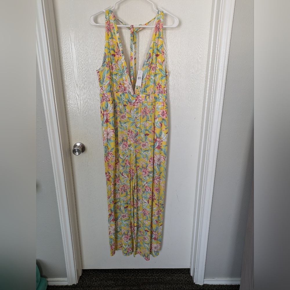 NWT LOFT Beach Yellow Floral Swim Cover Up Romper Size L
